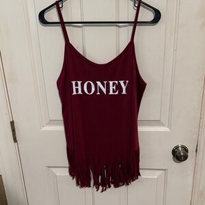 Shein Curve Burgundy Tank Top with Fringe